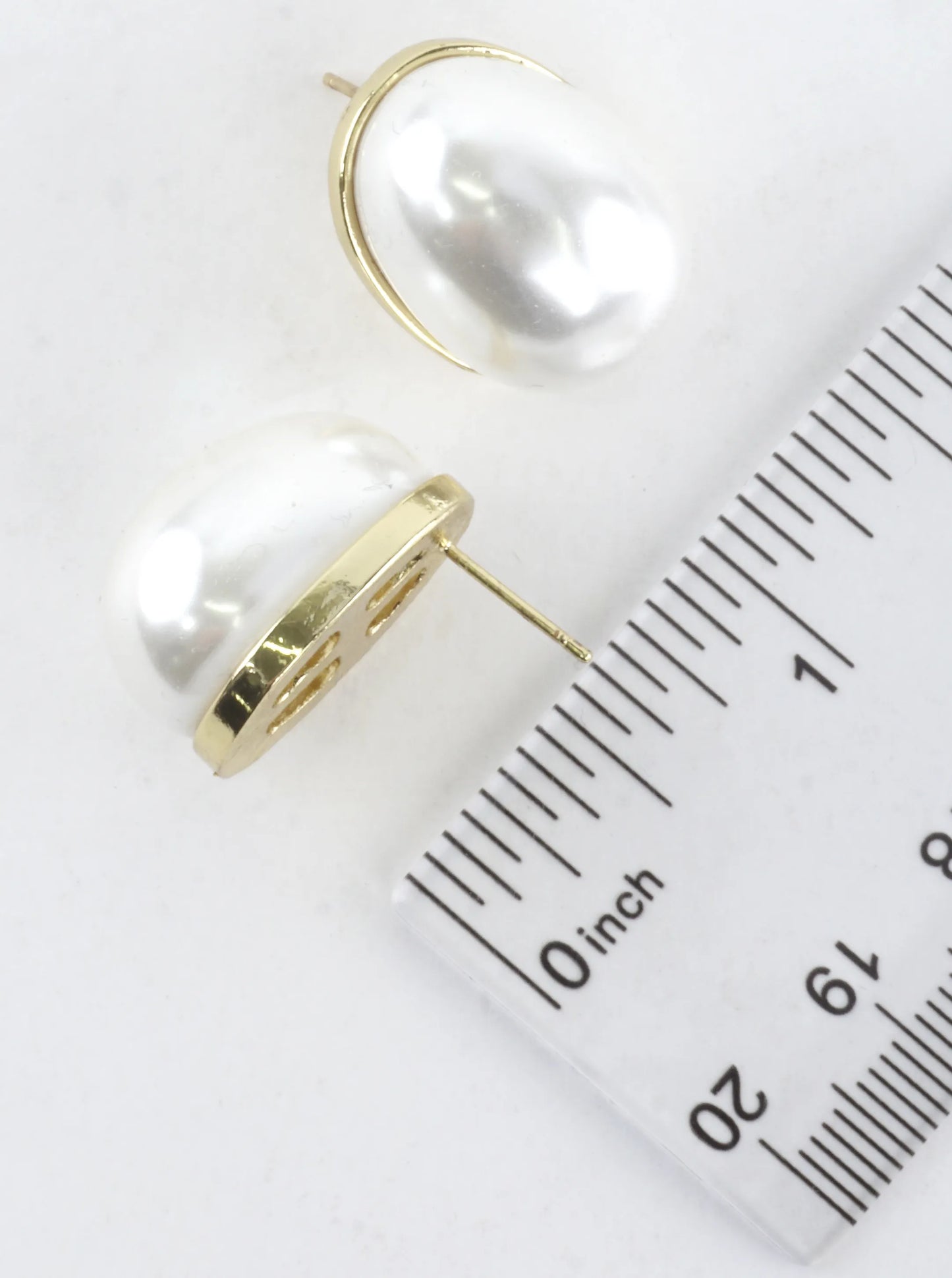 Chunky Resin Pearl Embedded Brass Post Earrings