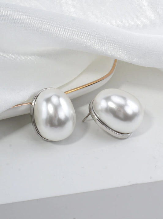 Chunky Resin Pearl Embedded Brass Post Earrings