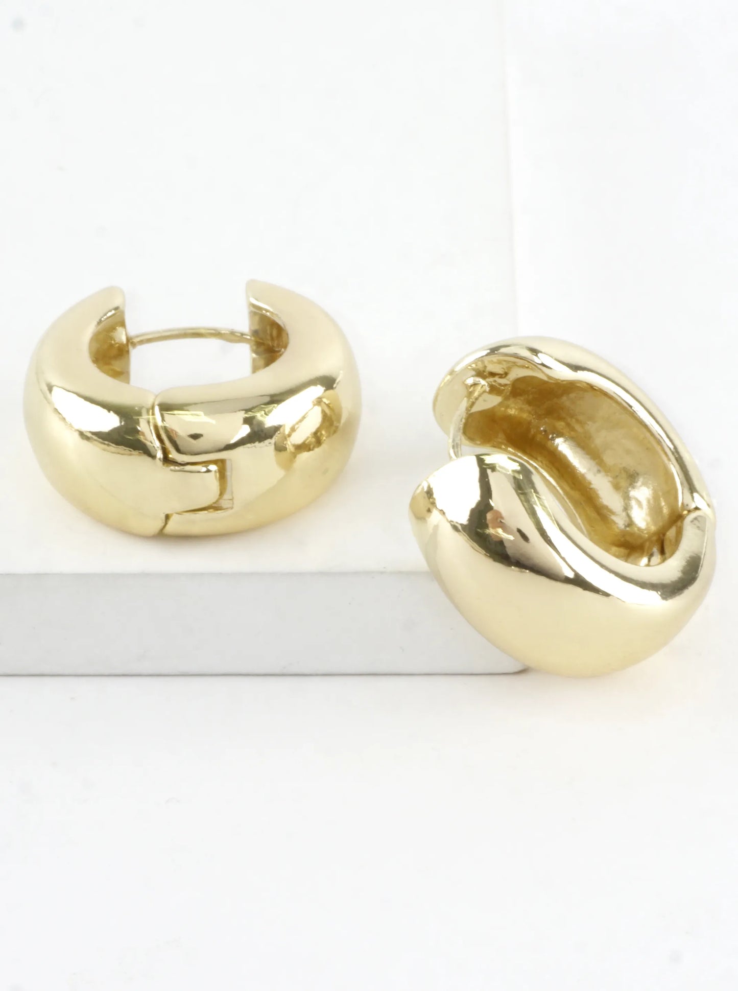 Chunky Round Brass Huggie Hoop Earrings