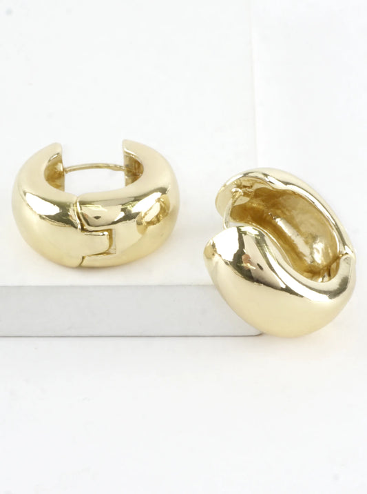 Chunky Round Brass Huggie Hoop Earrings