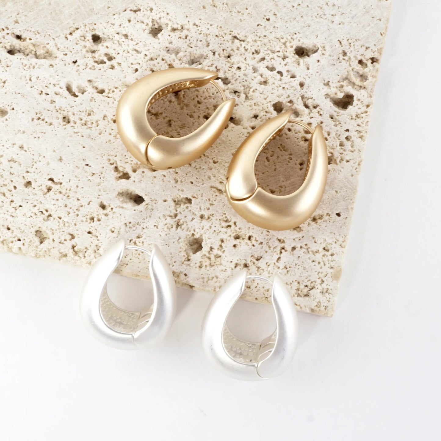 Chunky Sculpt Crescent Hoop Earrings Bottom HInge