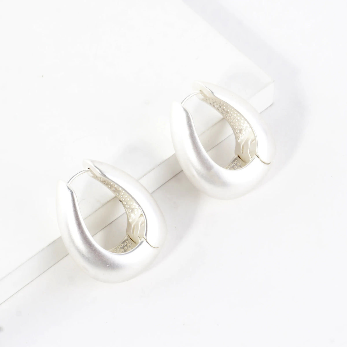 Chunky Sculpt Crescent Hoop Earrings Bottom HInge