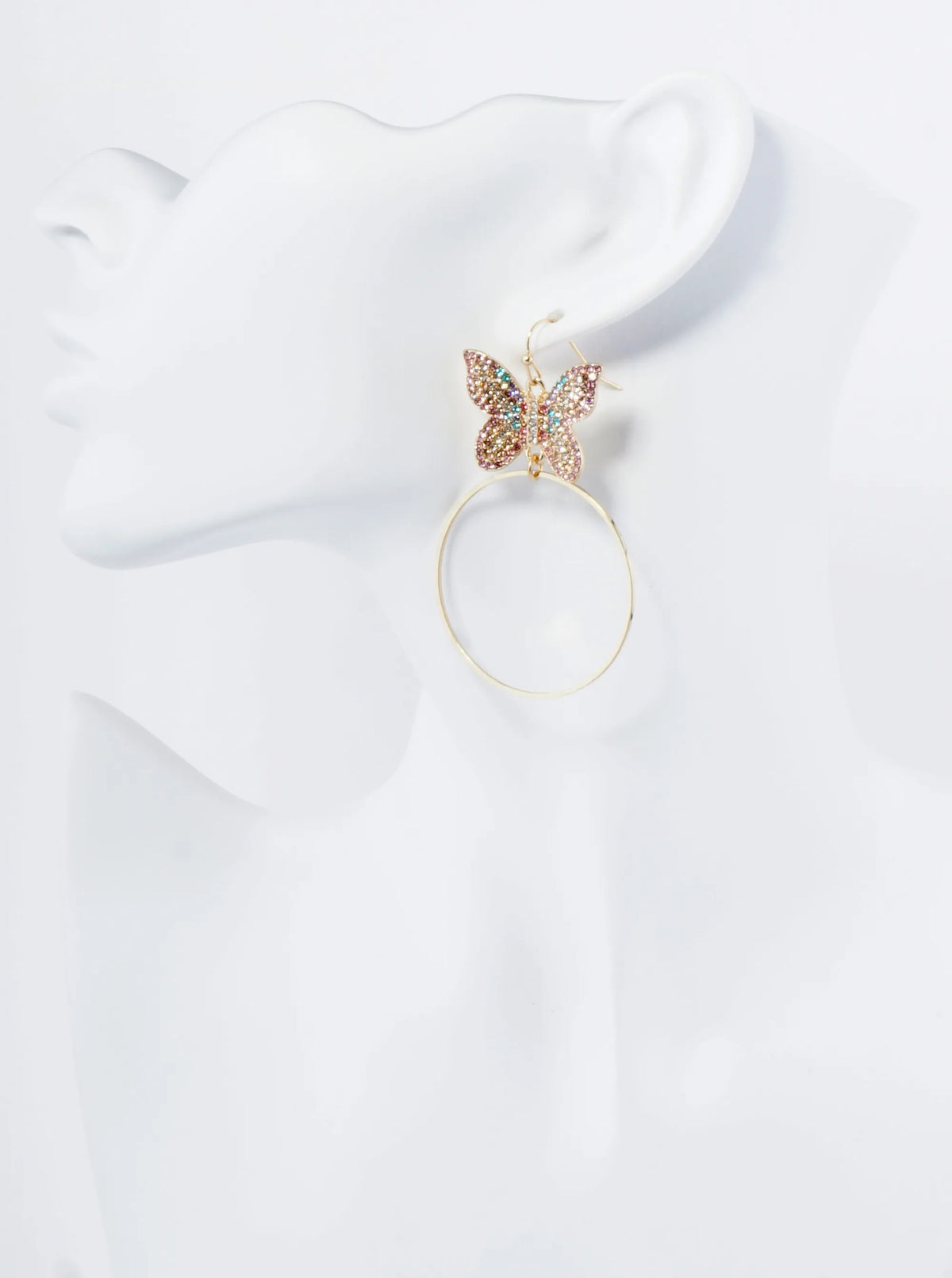Circle Drop Crystal Pave Butterfly Dangle Earrings