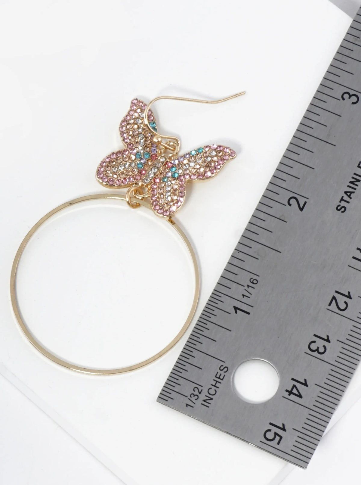 Circle Drop Crystal Pave Butterfly Dangle Earrings