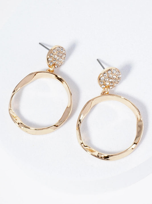 Circle Drop Crystal Pave Button Post Earrings