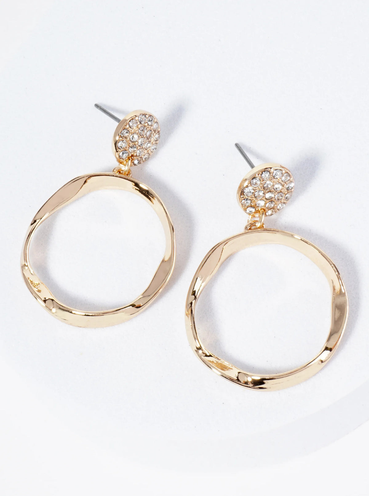 Circle Drop Crystal Pave Button Post Earrings
