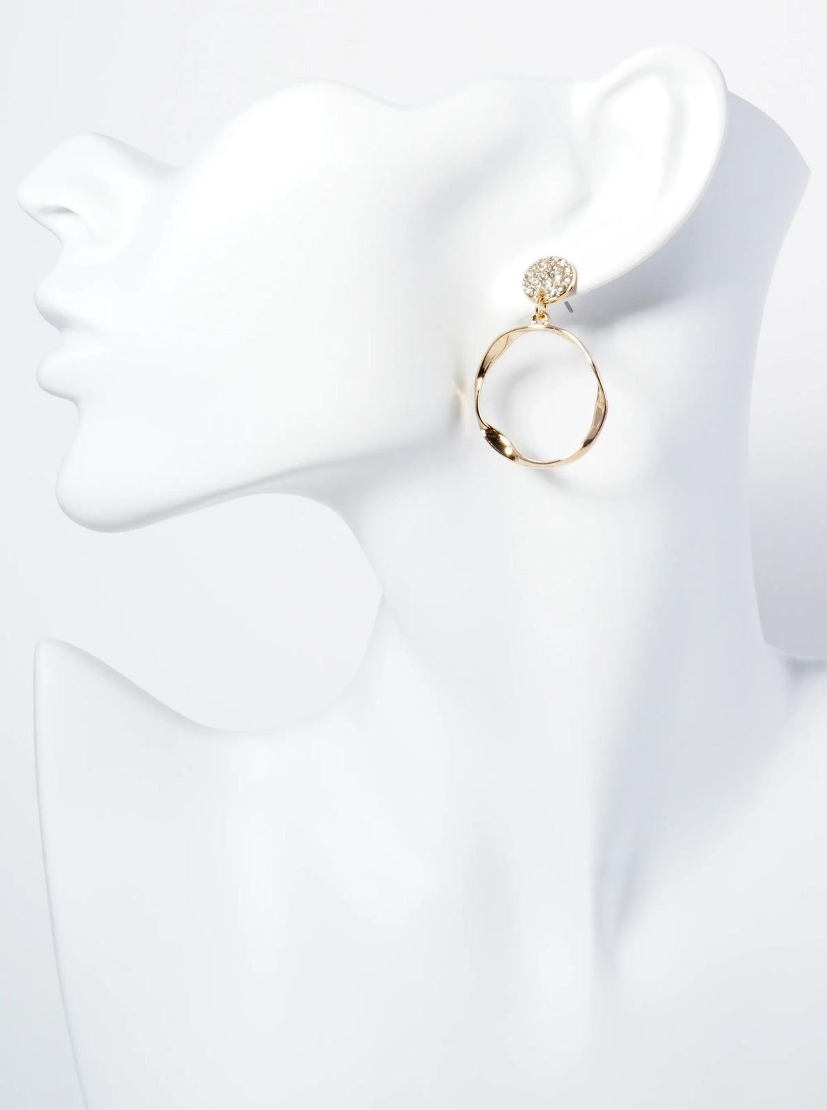 Circle Drop Crystal Pave Button Post Earrings