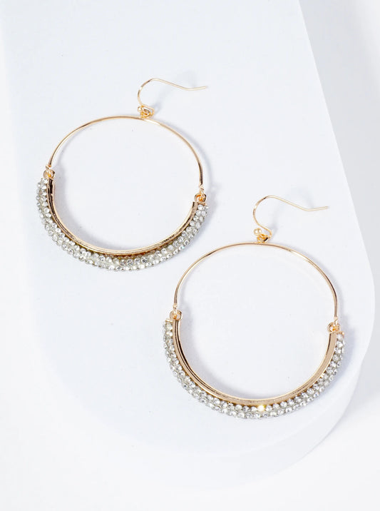 Circle Drop Earrings Adorned With Closely Set Stones In A Semi-Circular Shape