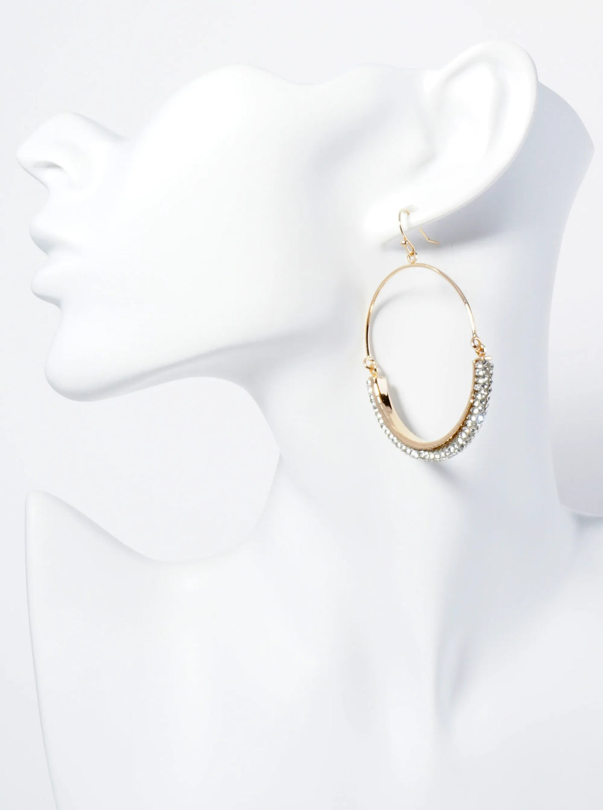 Circle Drop Earrings Adorned With Closely Set Stones In A Semi-Circular Shape