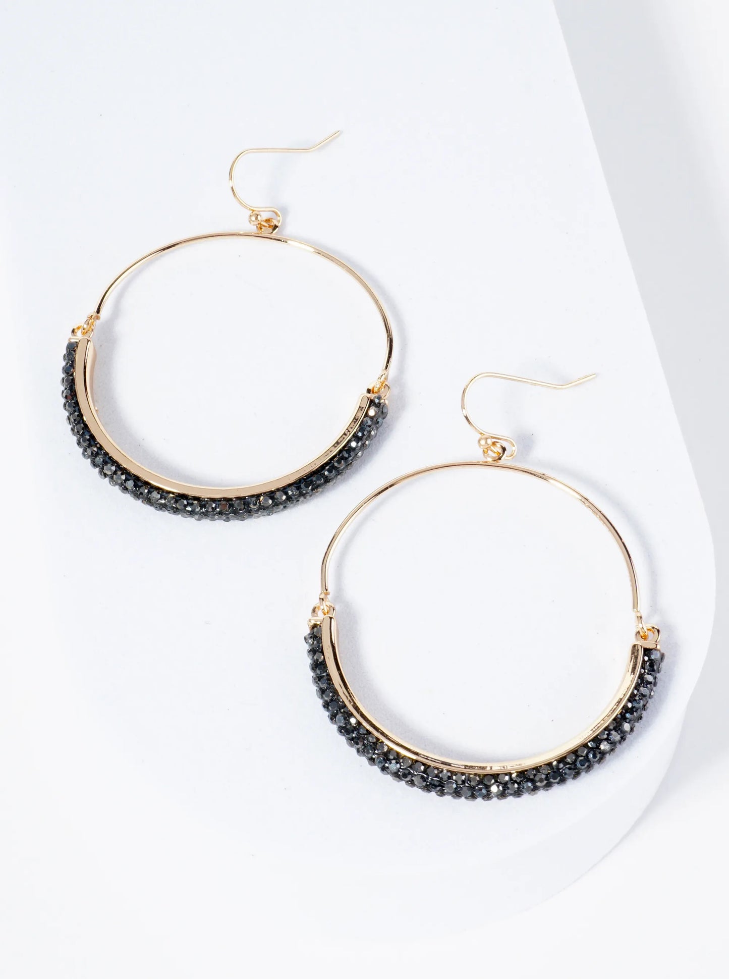 Circle Drop Earrings Adorned With Closely Set Stones In A Semi-Circular Shape