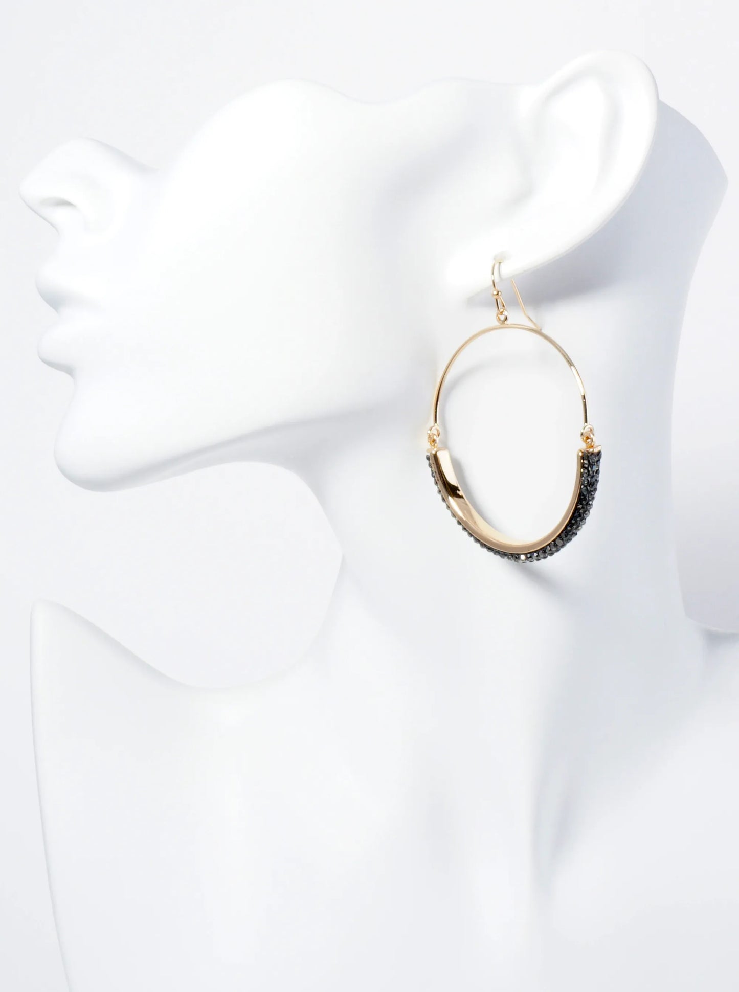 Circle Drop Earrings Adorned With Closely Set Stones In A Semi-Circular Shape