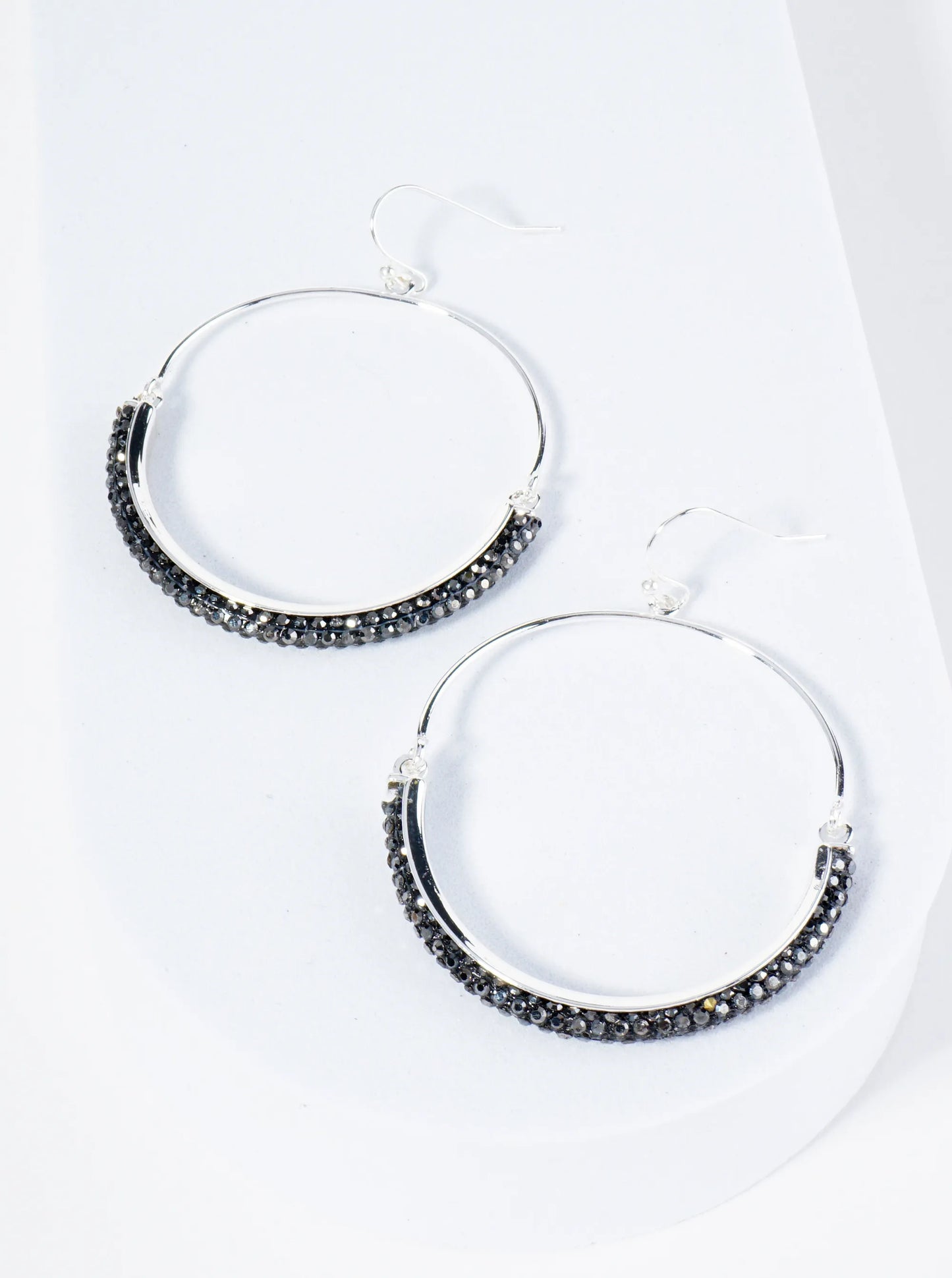 Circle Drop Earrings Adorned With Closely Set Stones In A Semi-Circular Shape