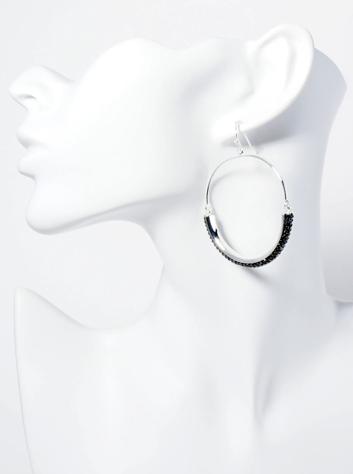 Circle Drop Earrings Adorned With Closely Set Stones In A Semi-Circular Shape