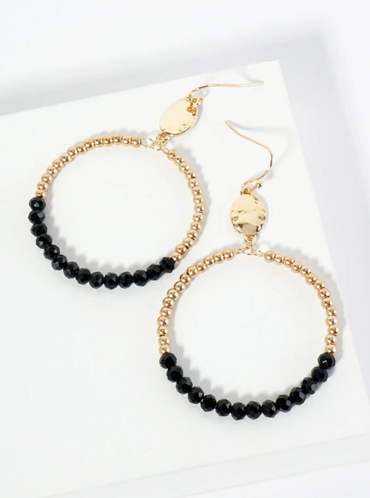 Circle Drop Earrings Wrapped In Glass Beads And Metallic Beads