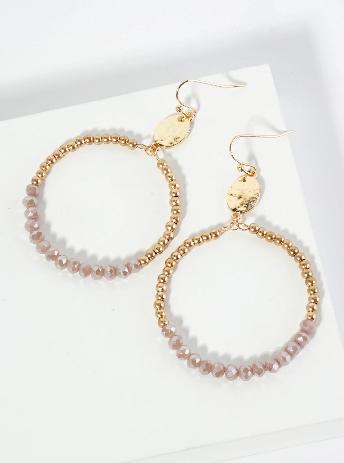 Circle Drop Earrings Wrapped In Glass Beads And Metallic Beads