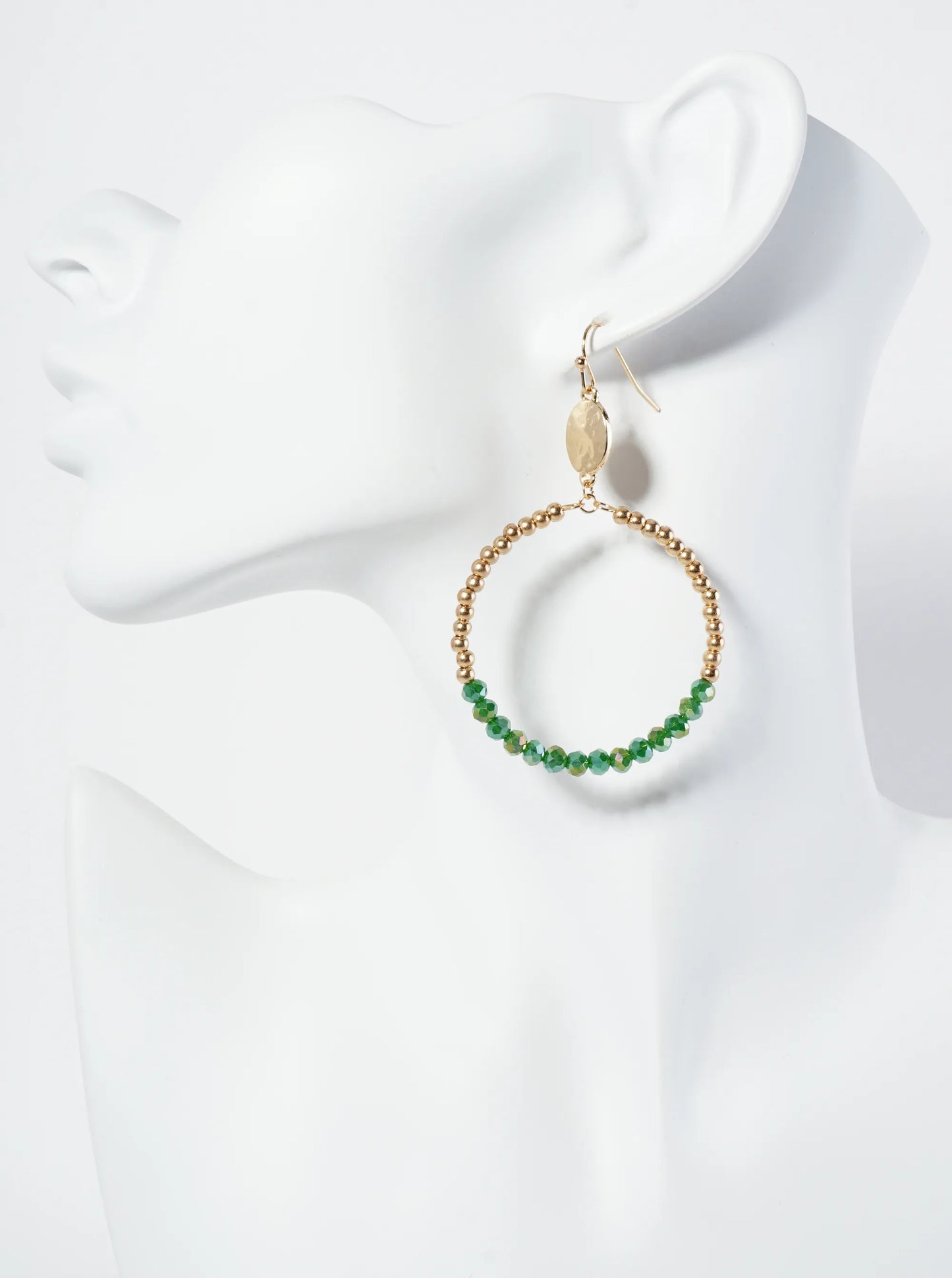Circle Drop Earrings Wrapped In Glass Beads And Metallic Beads