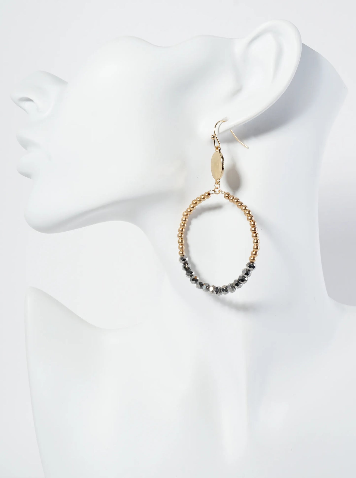 Circle Drop Earrings Wrapped In Glass Beads And Metallic Beads