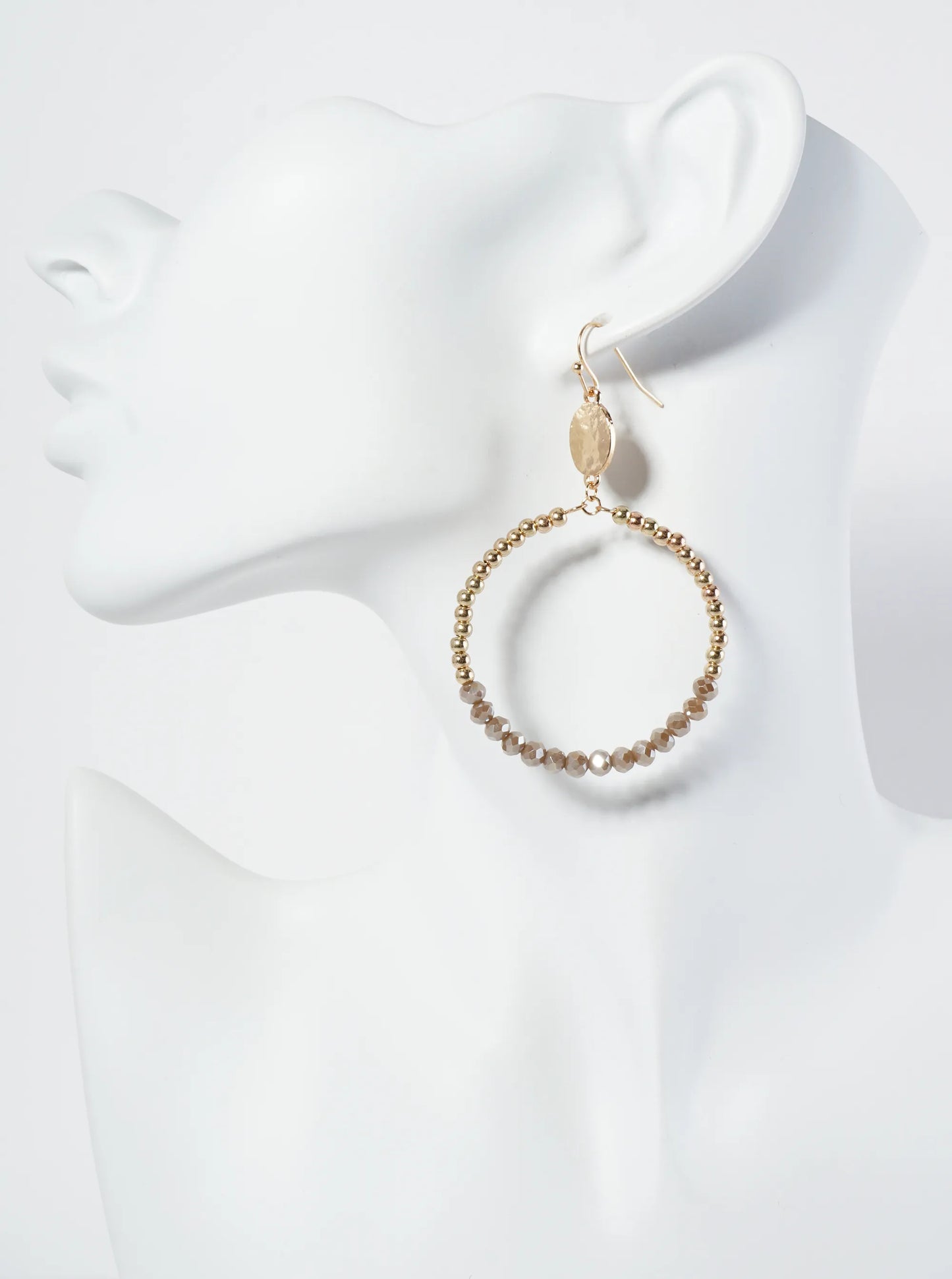 Circle Drop Earrings Wrapped In Glass Beads And Metallic Beads