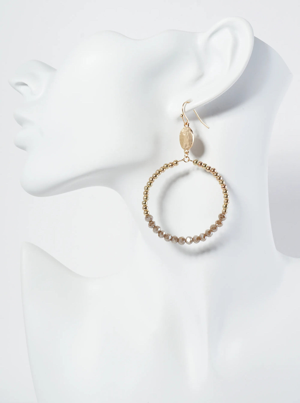 Circle Drop Earrings Wrapped In Glass Beads And Metallic Beads