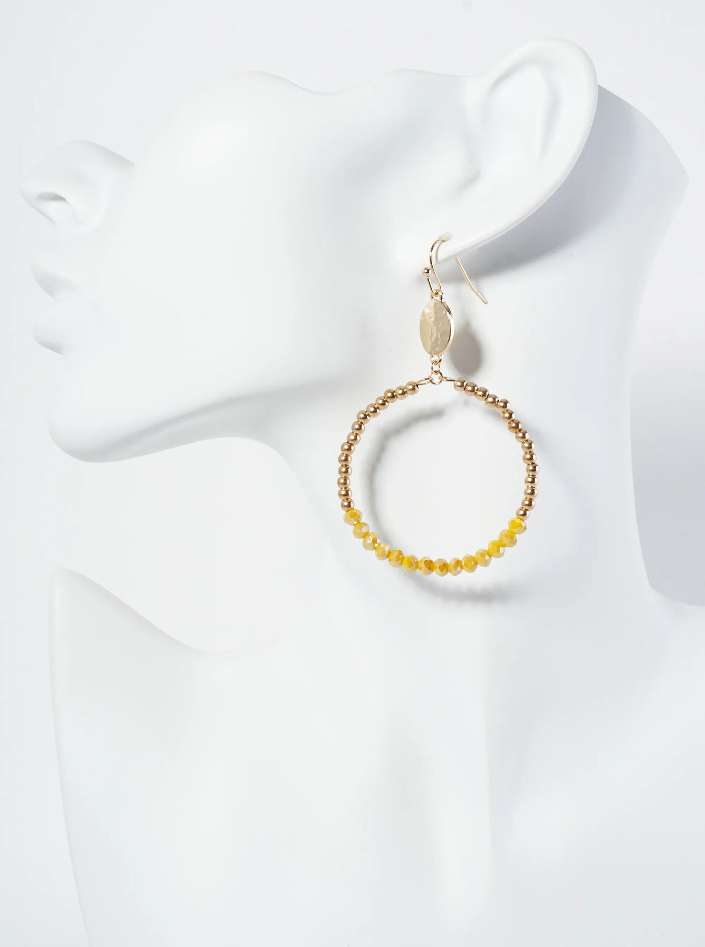 Circle Drop Earrings Wrapped In Glass Beads And Metallic Beads