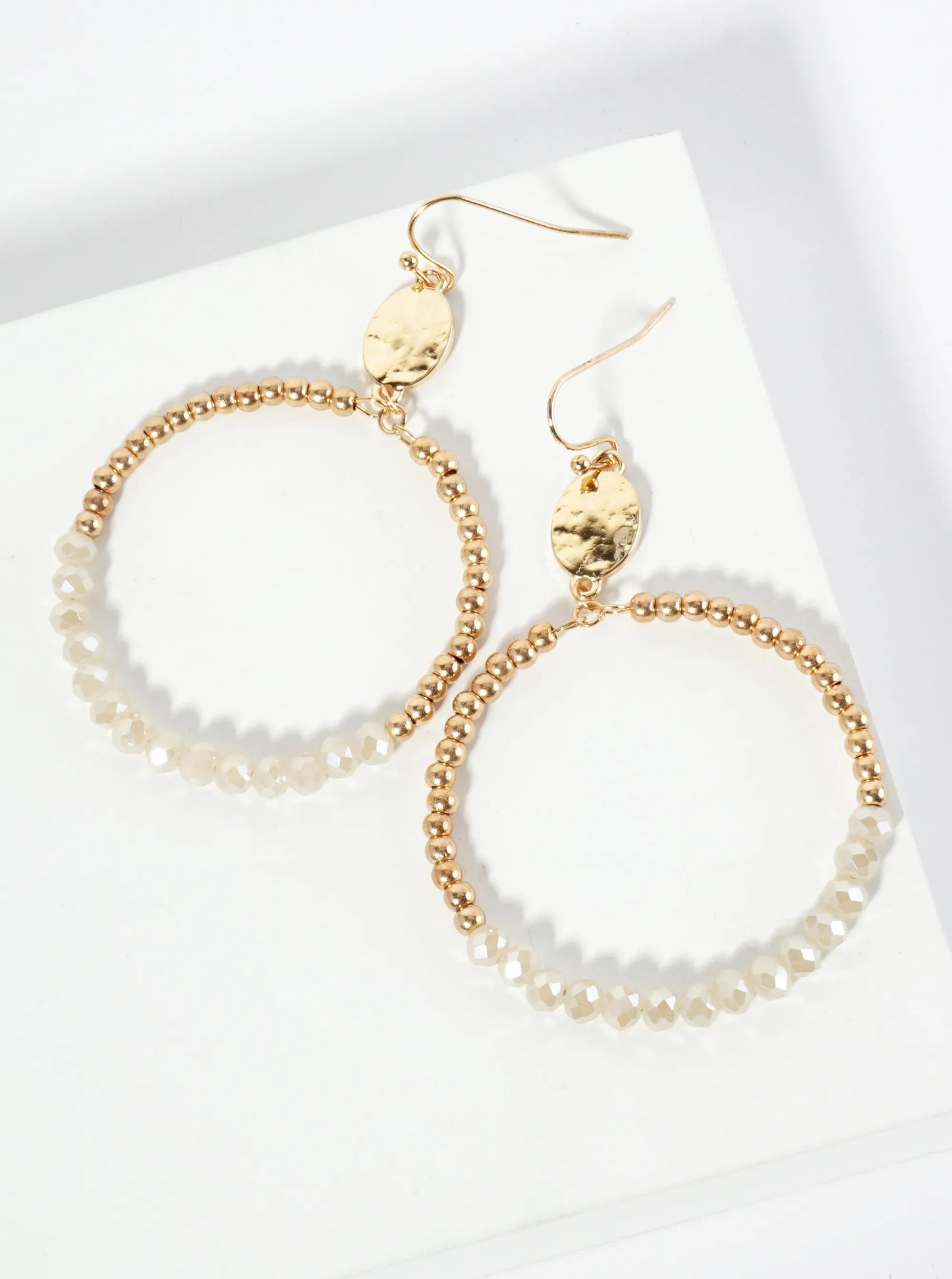 Circle Drop Earrings Wrapped In Glass Beads And Metallic Beads