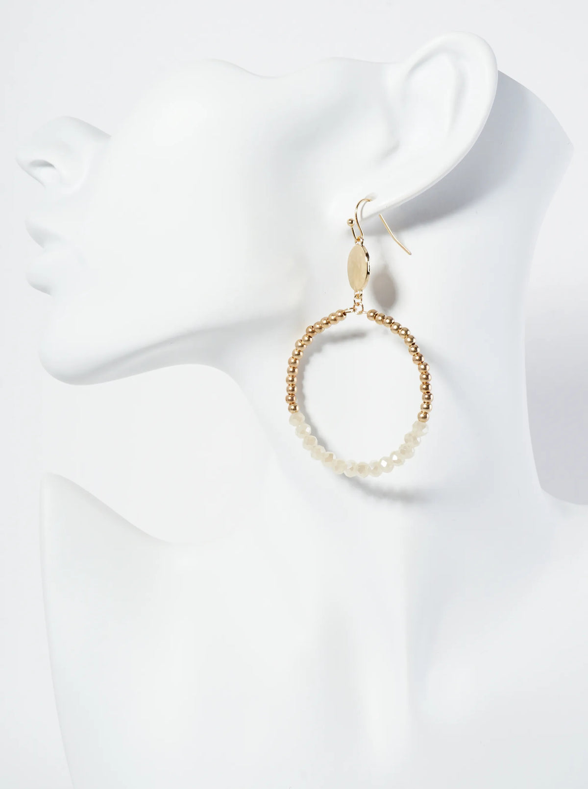 Circle Drop Earrings Wrapped In Glass Beads And Metallic Beads