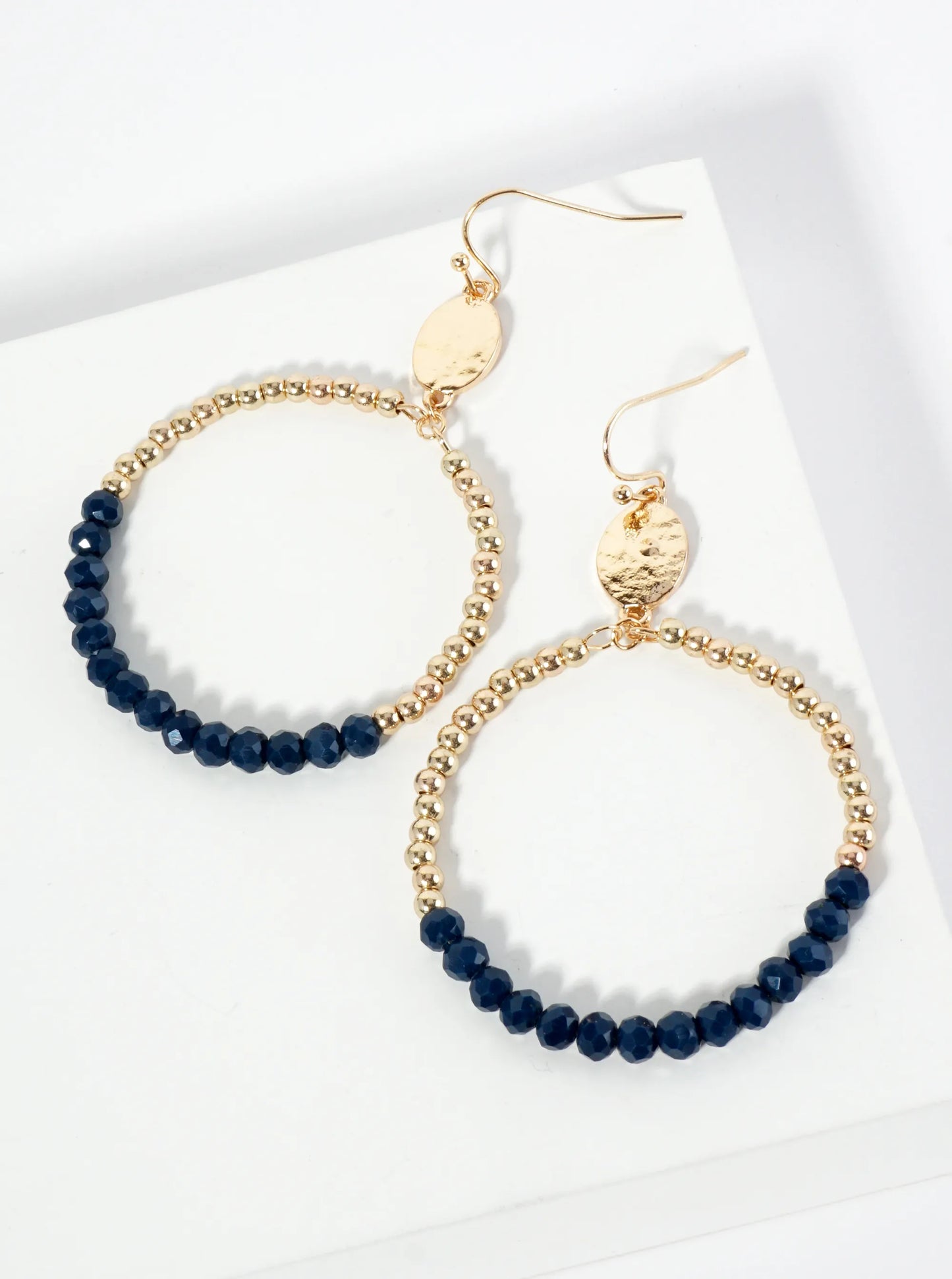 Circle Drop Earrings Wrapped In Glass Beads And Metallic Beads