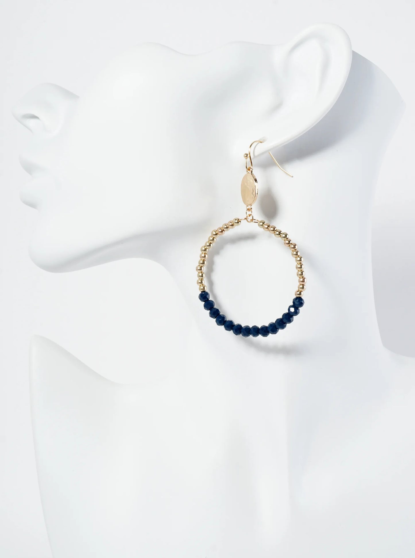 Circle Drop Earrings Wrapped In Glass Beads And Metallic Beads