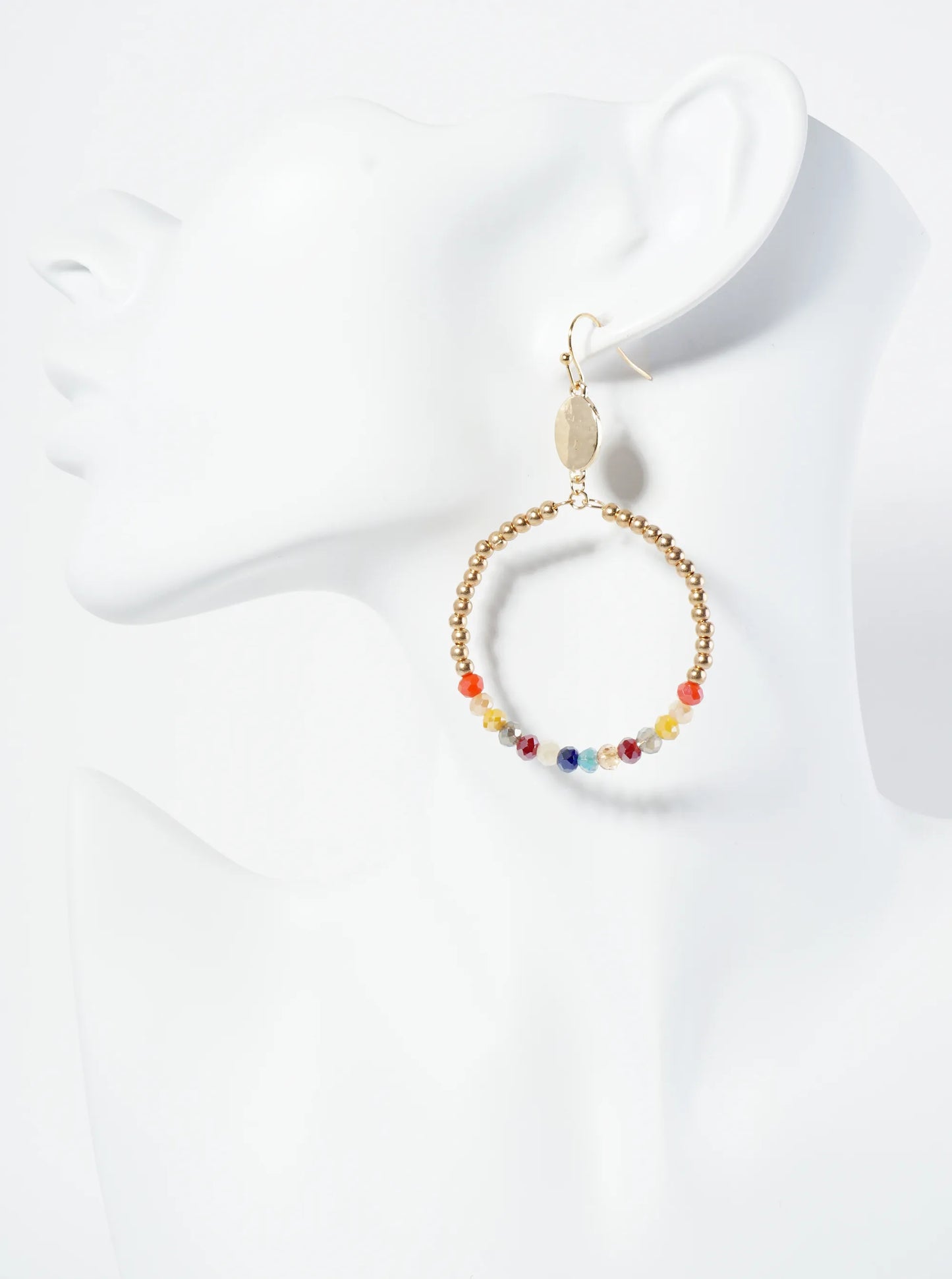 Circle Drop Earrings Wrapped In Glass Beads And Metallic Beads
