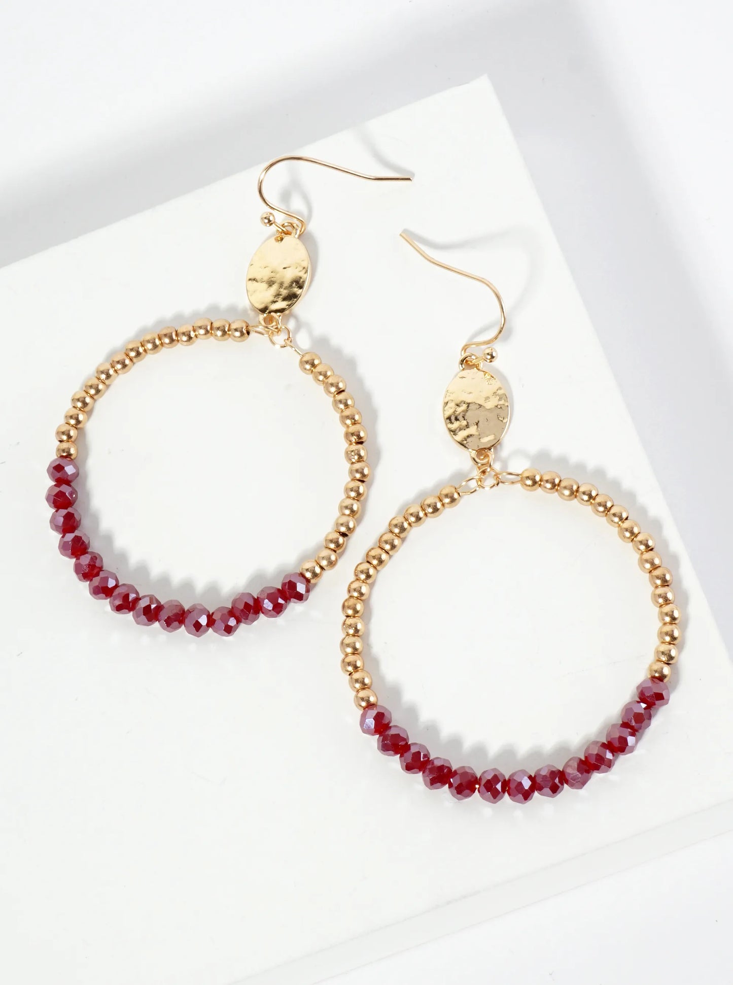 Circle Drop Earrings Wrapped In Glass Beads And Metallic Beads