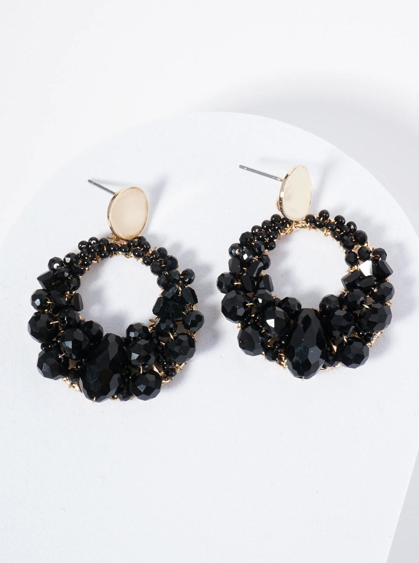 Circle Drop Earrings With Intricate Wire-Wrapped Glass Beads