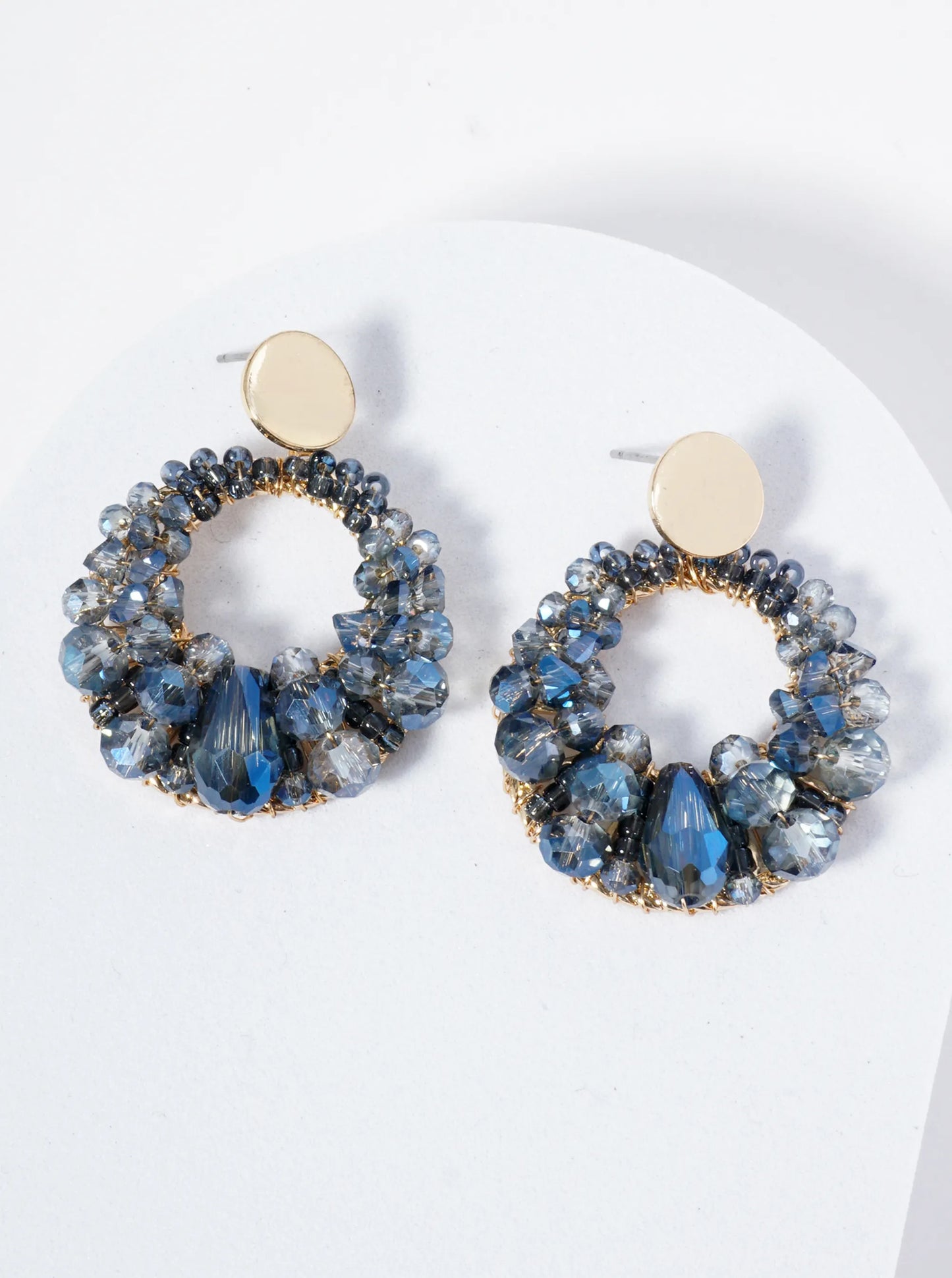Circle Drop Earrings With Intricate Wire-Wrapped Glass Beads