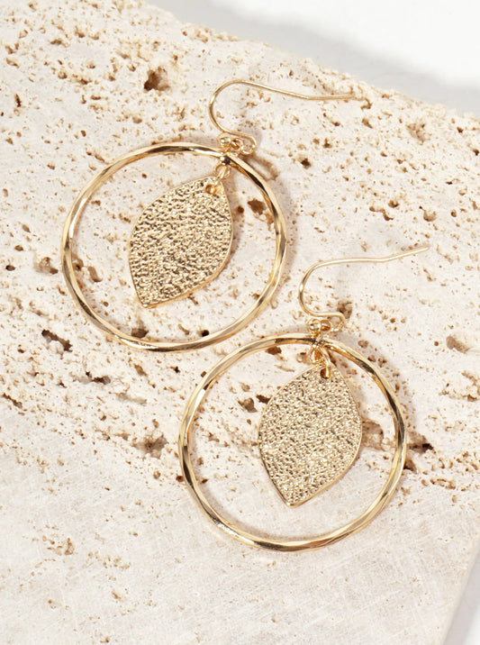 Circle Drop Earrings With Textured Marquise Center
