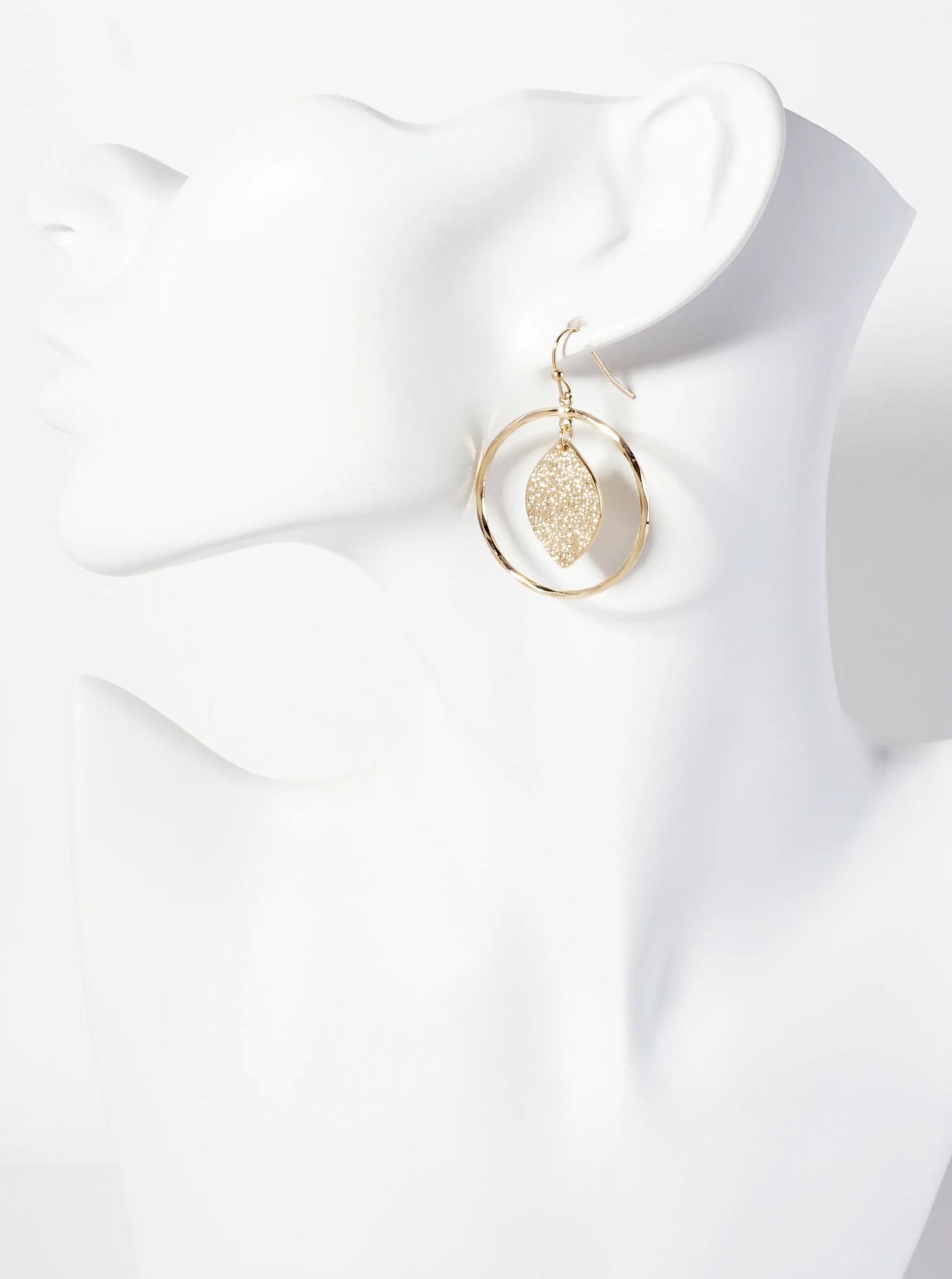 Circle Drop Earrings With Textured Marquise Center