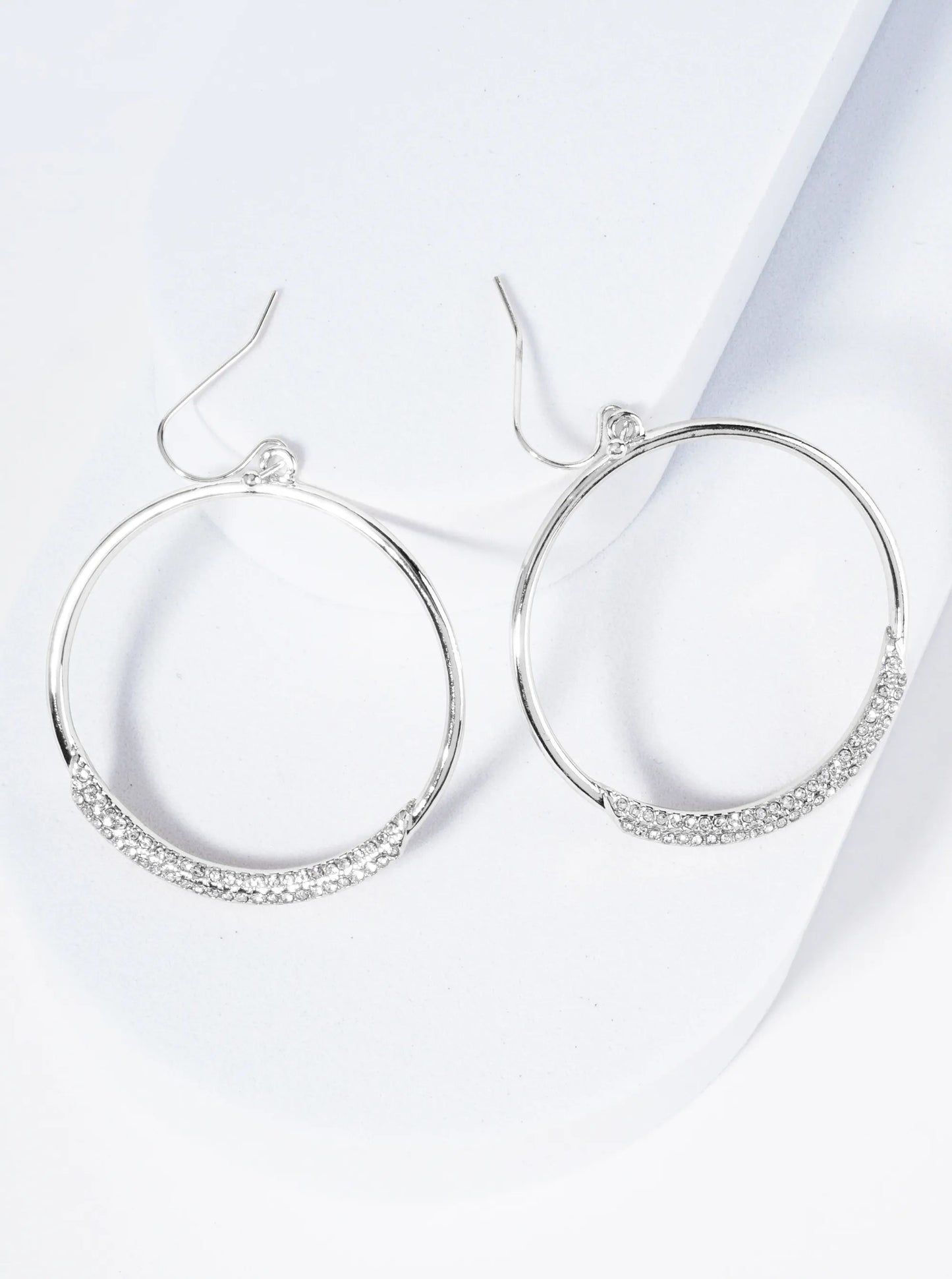 Circle Drop Earrings With Tiny Crystal Pave Accents