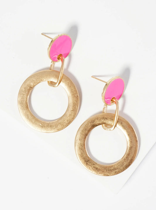 Circle Drop Enamel Dangle Post Earrings