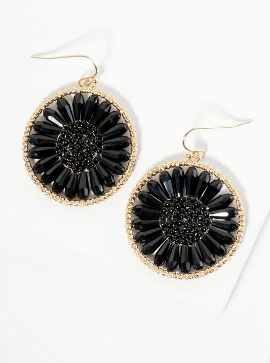 Circle Earrings With Glass Beads Woven Into A Flower Shape