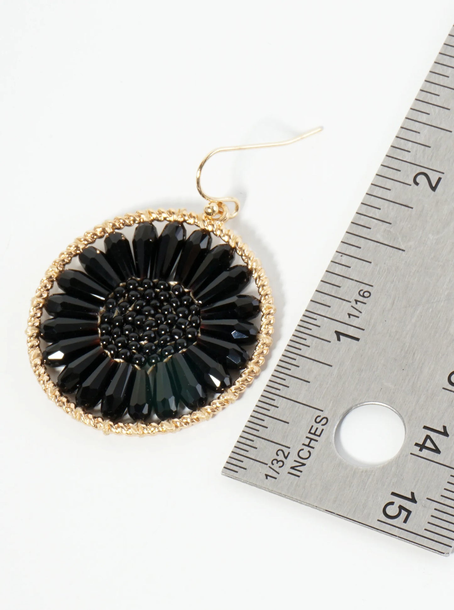 Circle Earrings With Glass Beads Woven Into A Flower Shape