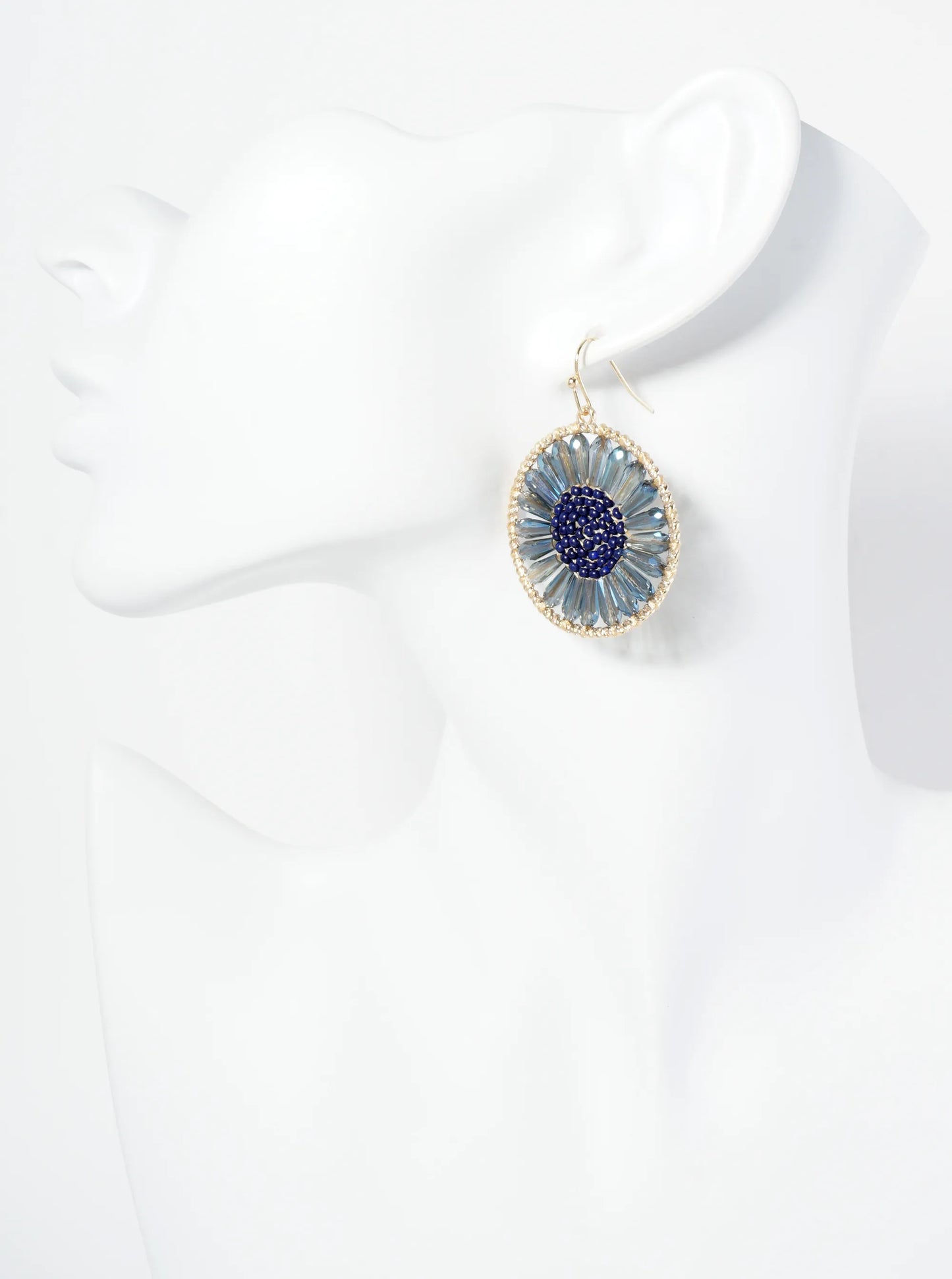 Circle Earrings With Glass Beads Woven Into A Flower Shape