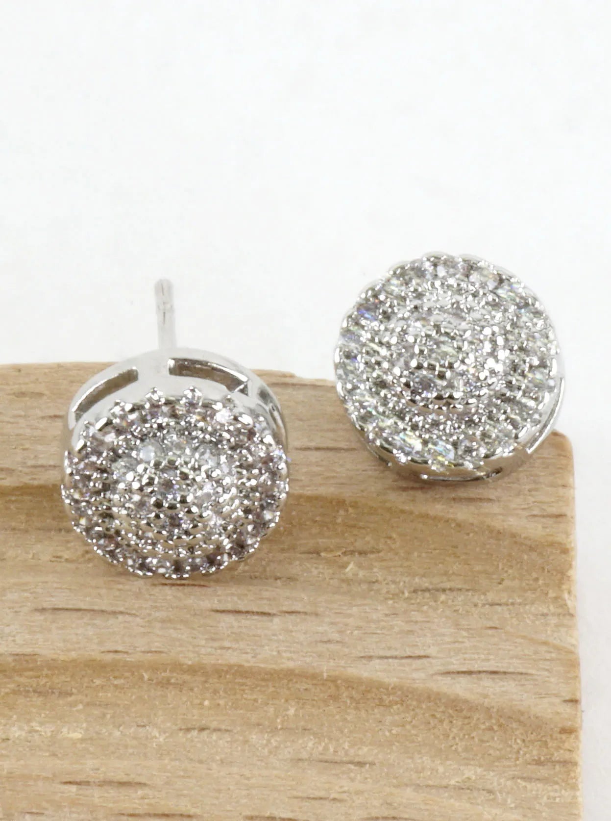 Circular Pave Cubic Zirconia Round Stud Earrings
