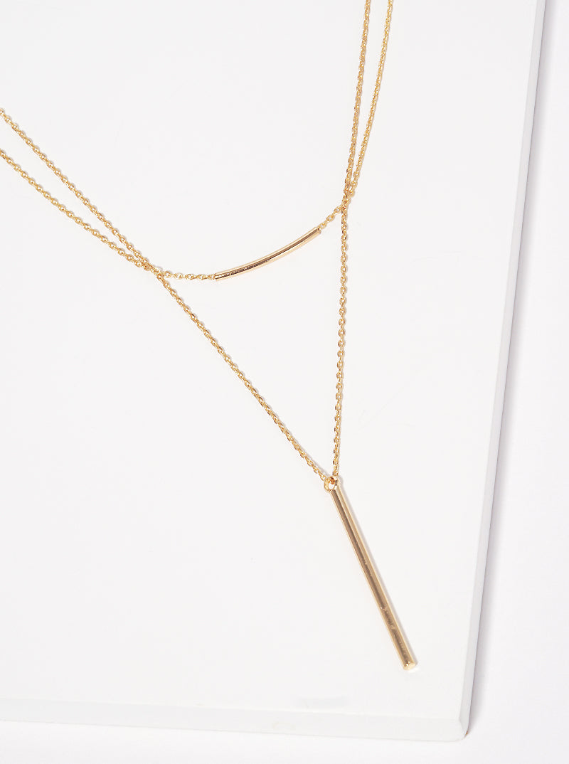 Classic Bar Drop Pendant Delicate Layered Necklace
