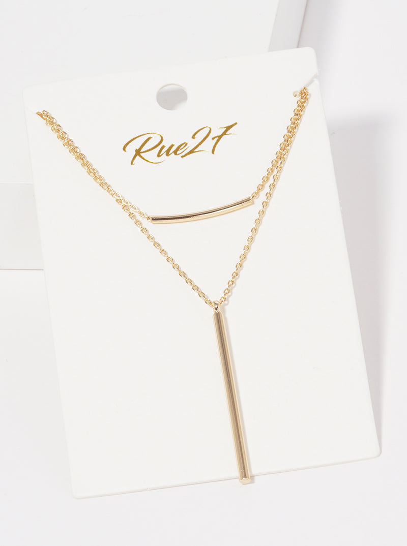 Classic Bar Drop Pendant Delicate Layered Necklace