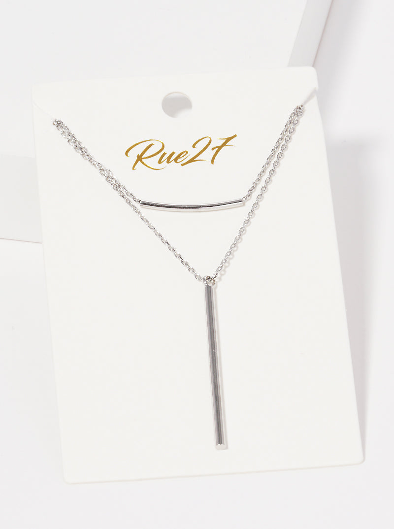 Classic Bar Drop Pendant Delicate Layered Necklace