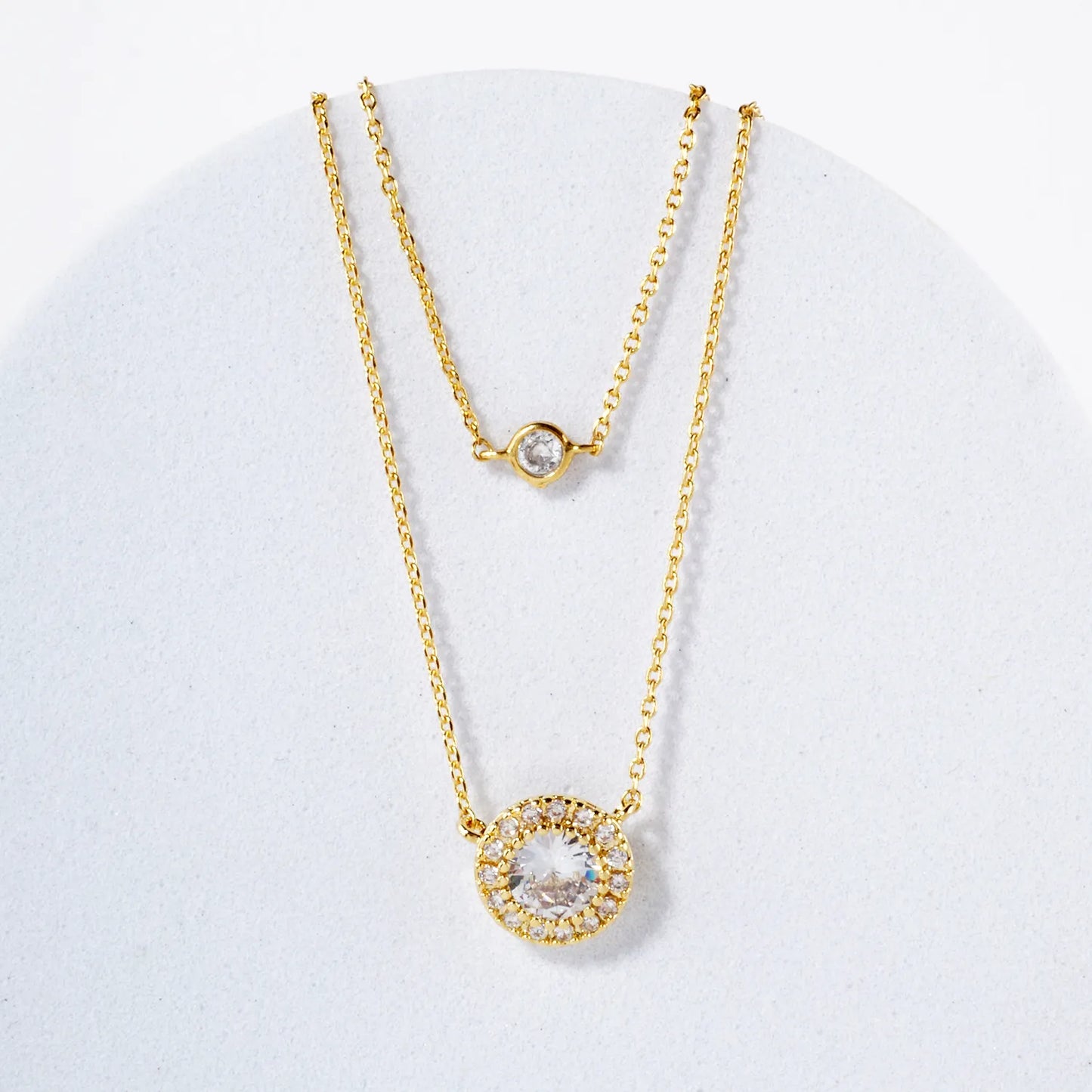 Classic CZ Stone Pendant 18K-Gold-Dipped Layered Necklace