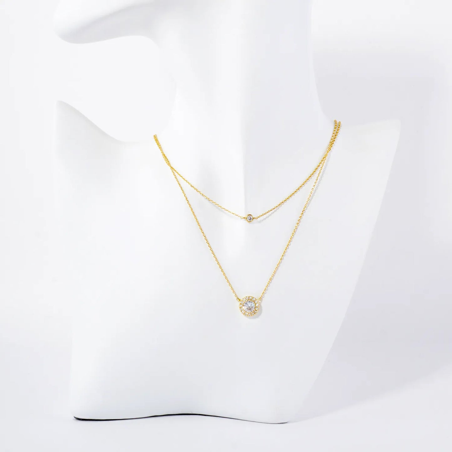 Classic CZ Stone Pendant 18K-Gold-Dipped Layered Necklace
