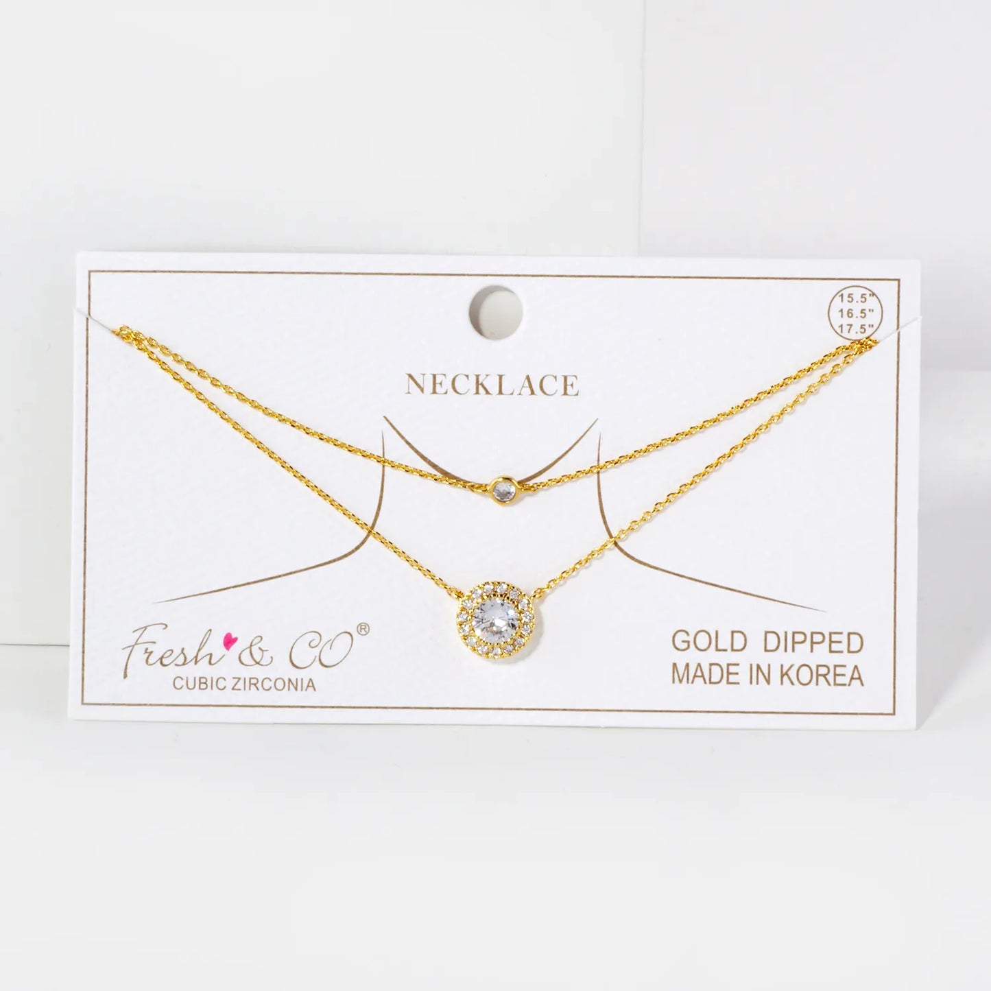 Classic CZ Stone Pendant 18K-Gold-Dipped Layered Necklace
