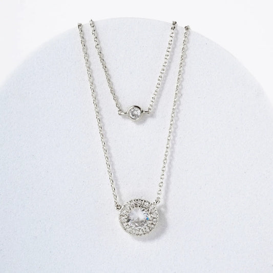 Classic CZ Stone Pendant 18K-Gold-Dipped Layered Necklace