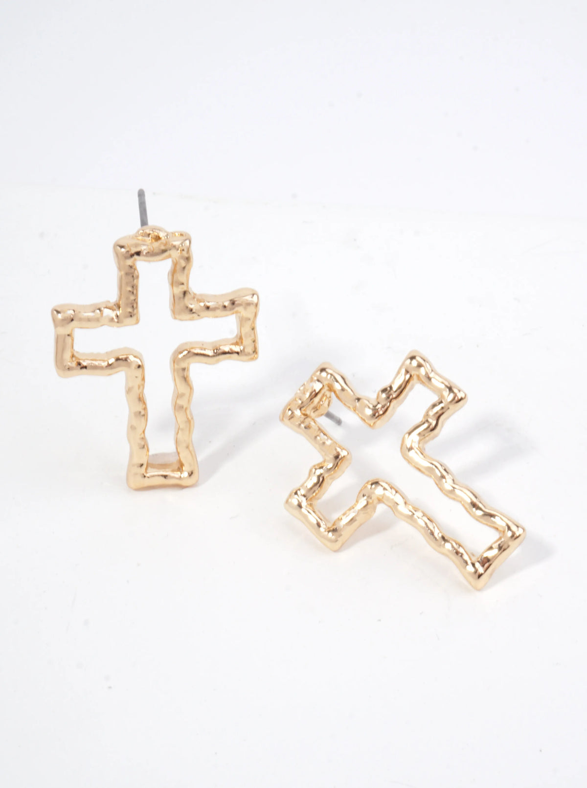 Classic Cross Hammered Post Back Earrings