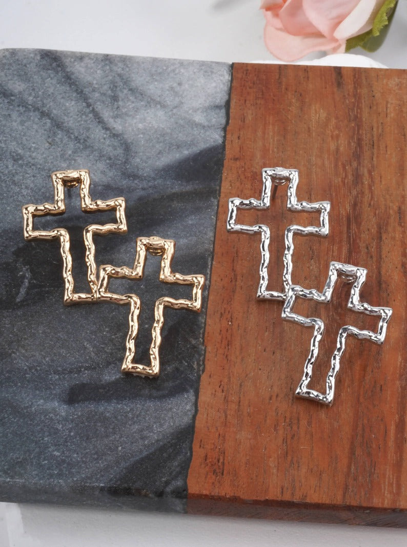 Classic Cross Hammered Post Back Earrings