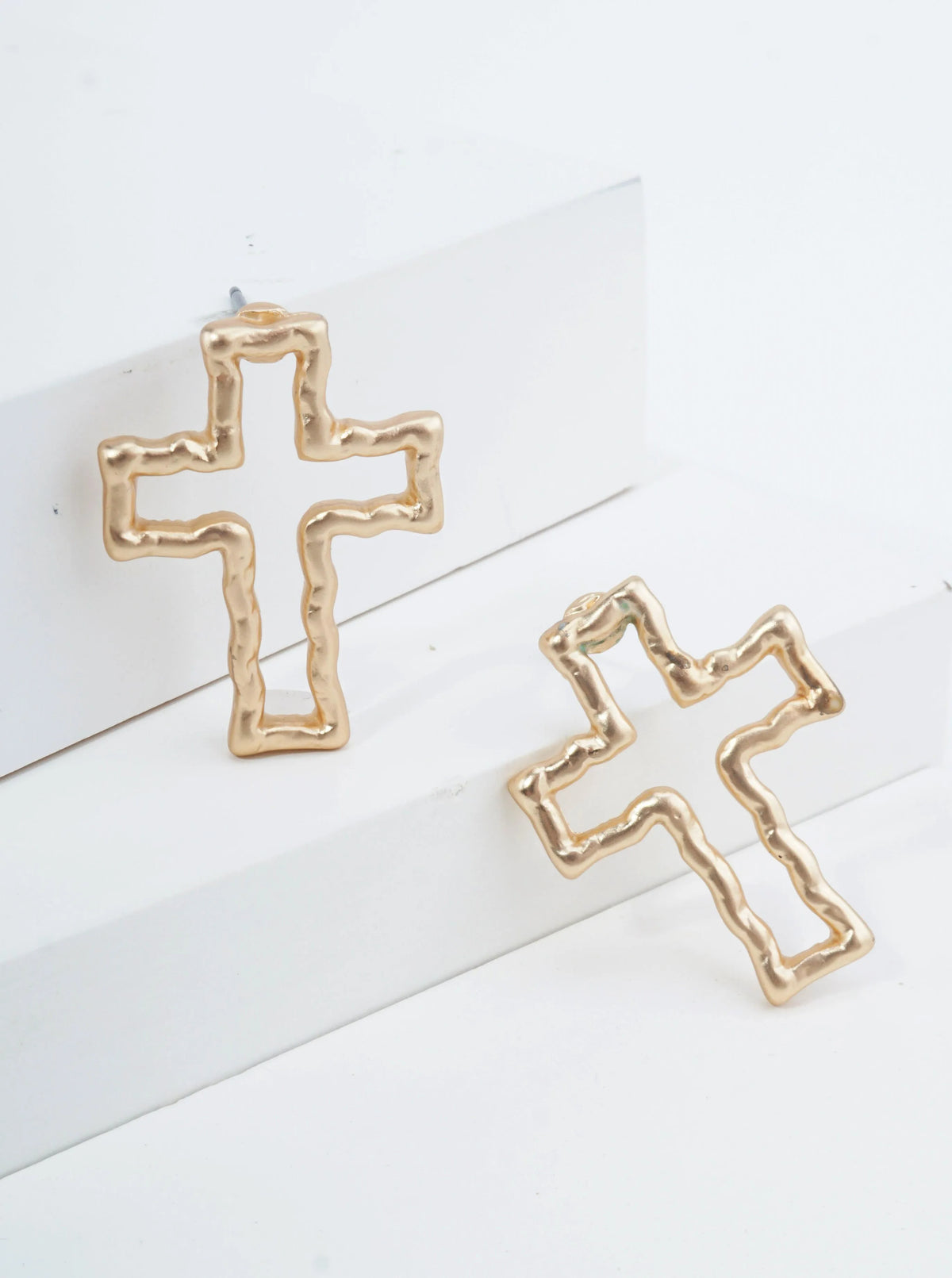 Classic Cross Hammered Post Back Earrings
